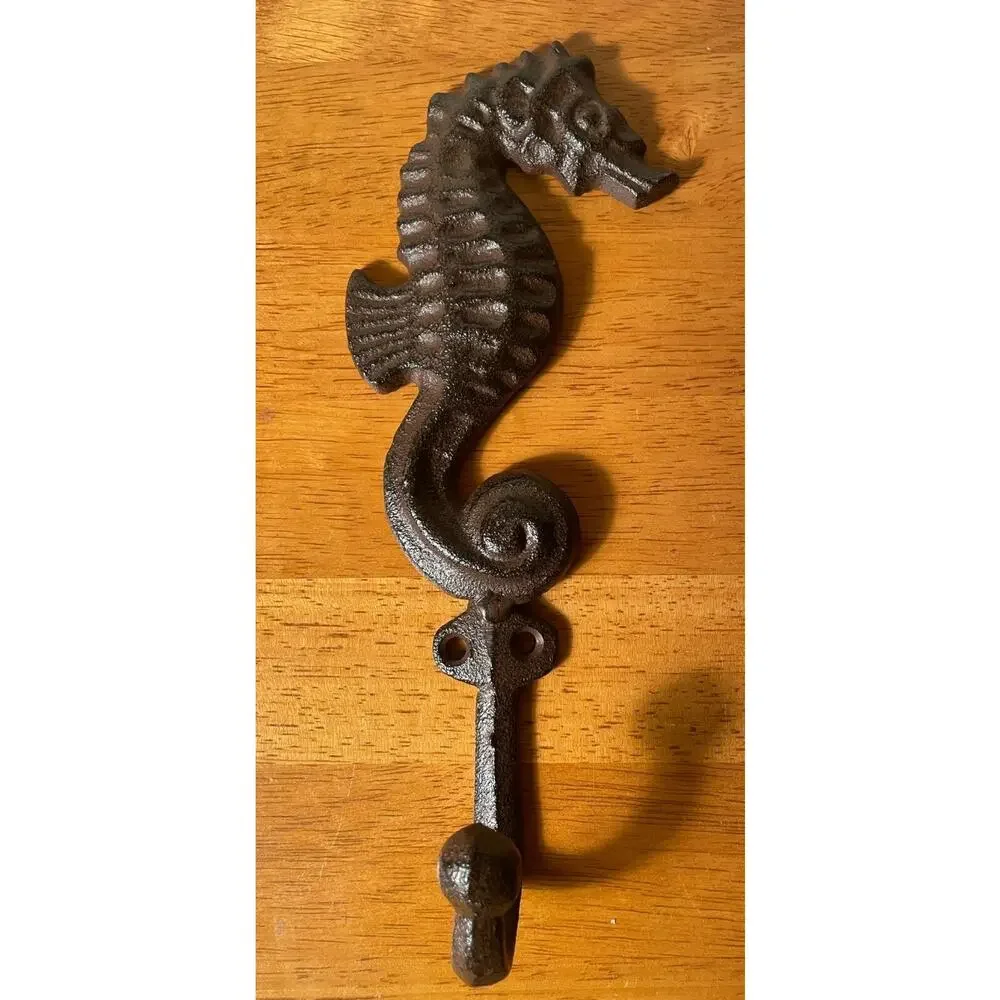 Seahorse Wall Hook Cast Iron Nautical Beach House Coastal Rustic Towel Hanger